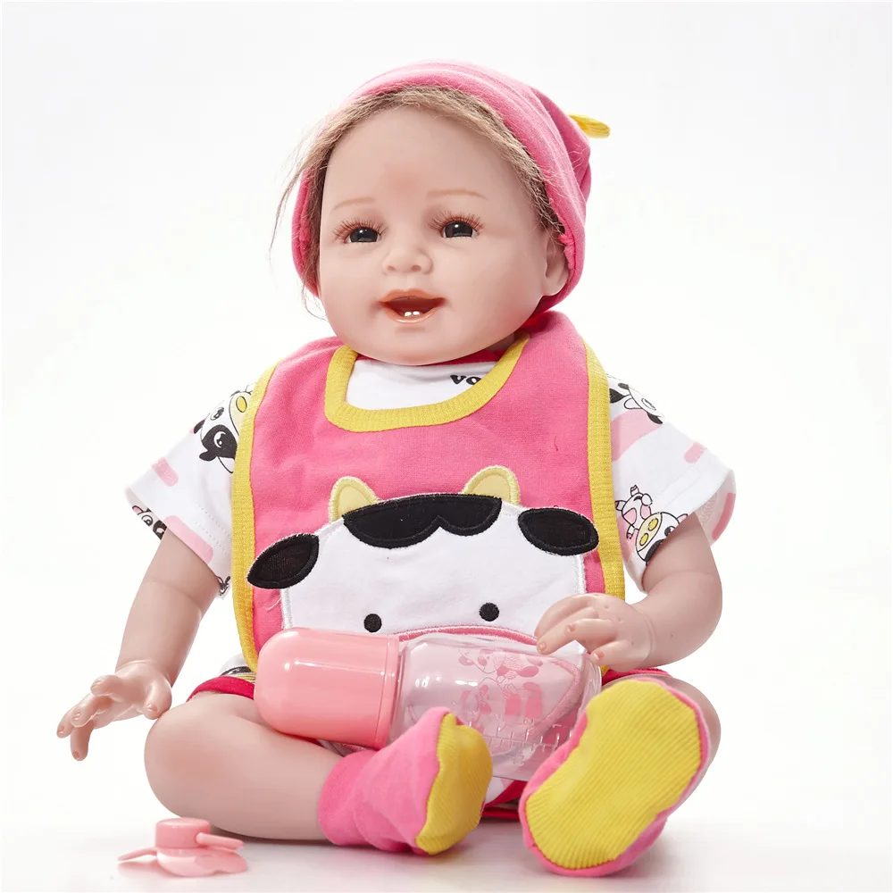 

55cm Lifelike Smiling Princess Girl Reborn Doll Realistic Silicone Newborn Babies Toy with Cloth Body Kids Birthday Xmas Gift