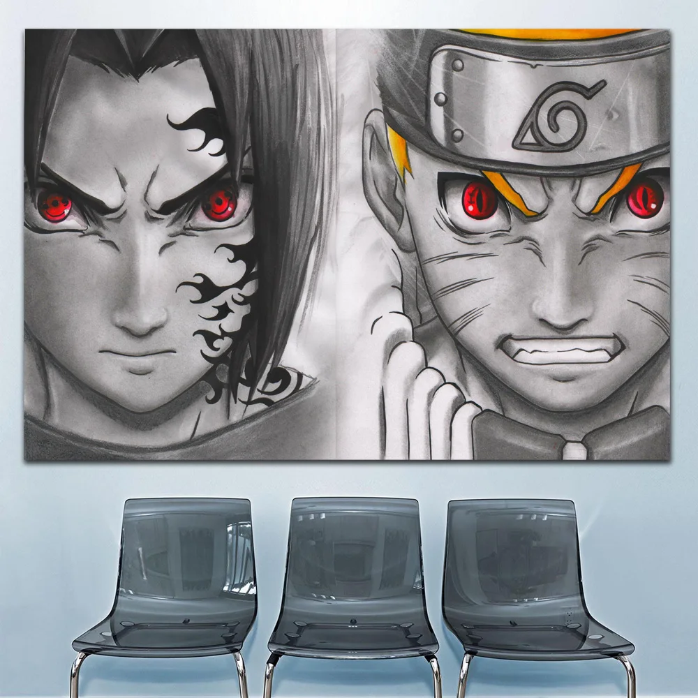 Large size Printing Naruto Uzumaki And Uchiha Sasuke Wall Art Picture