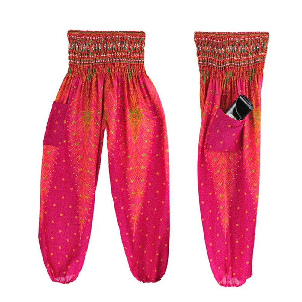 JAYCOSIN тайские шаровары для мужчин и женщин хиппи брюки Boho фестиваль Смок Высокая талия брюки эластичный пояс полная Длина Свободные