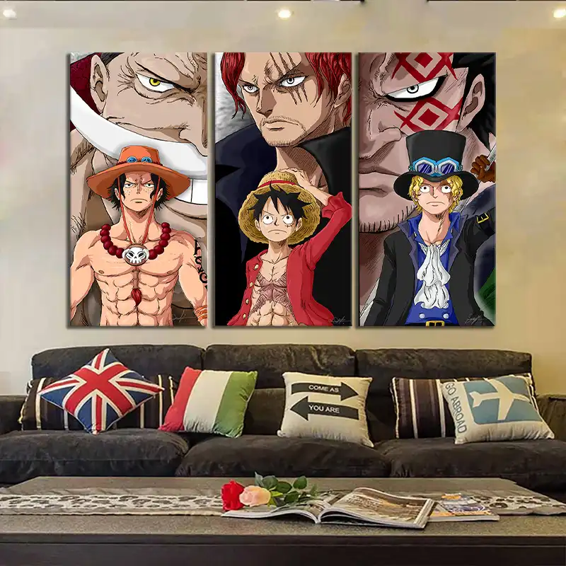 3 Panels Anime One Piece Ace Luffy Sabo Wall Sticker Navy Headquarters Senior General Art Work Wall Picture Home Decoration Gift Painting Calligraphy Aliexpress