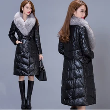 Новая модная зимняя одежда; кожа кожаный женский длинный участок Большие размеры женская кожаная куртка