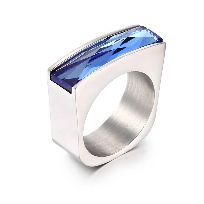Новое поступление, Кристальное кольцо, красочное, красное, синее, черное, Пурпурное каменное кольцо из нержавеющей стали, вечерние, свадебные, обручальные кольца для женщин, подарок - Цвет основного камня: Синий