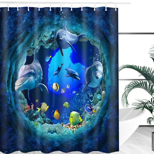 Ocean Dolphin Deep Sea Polyester Shower Curtain 2