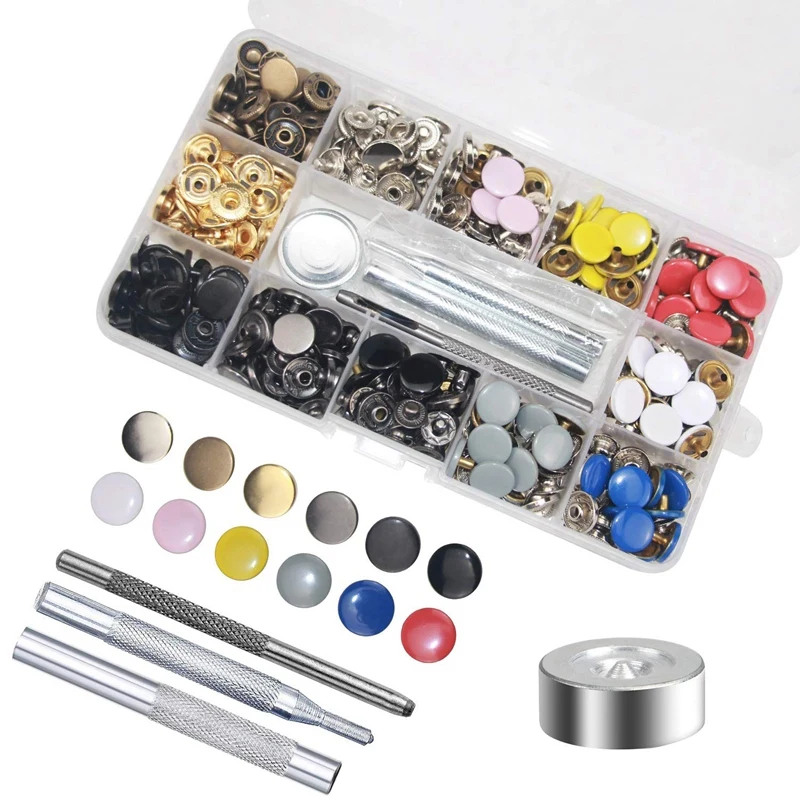

120 Sets Metal Snap On Buttons Set Press Studs With Fixing Tools For Thin Leather Bracelet,Jacket,Jeans Repair Decoration-12.5