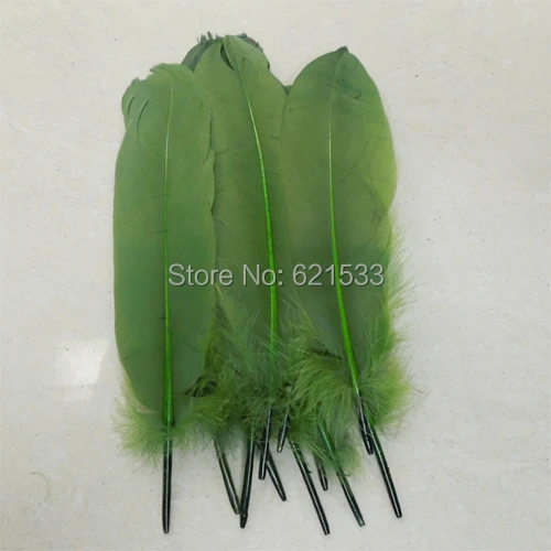 

Goose Feathers,200pcs/lot Army Green Goose Satinettes Loose feathers,10-18cm ,wholesale feathers,use for masks, mailings&craft