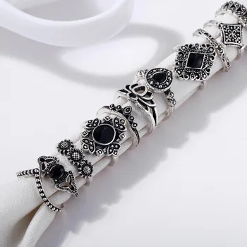 

180 pieces/lot Knuckle Rings Sets For Women Crystal Geometric Flower Midi Finger Antique Silver Color Hollow Lotus Crown Jewelry