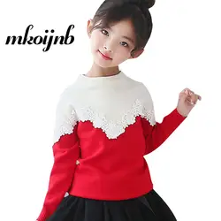 2018 модные Свитера для девочек кружевное платье с цветочным рисунком трикотажные для девочек одежда осень-зима детей свитер с круглым