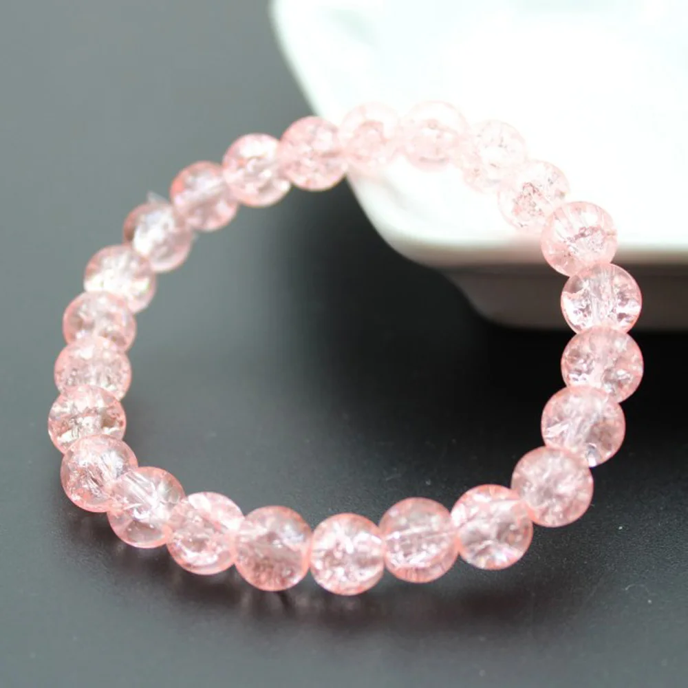 Women's 8mm 10mm Cracked Quartz Crystal Beaded Round Glass Beads Stretch Bracelet Bangle Bracelets Women Girl Charm Wrap Jewelry 