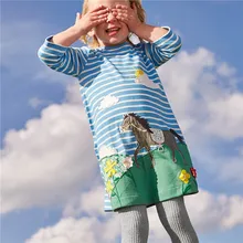 Baby Girl Clothes Long Sleeve Girls Dress with Animal Appliques 100% Cotton Casual Tunic Elsa Dress Kids Clothes Vestidos