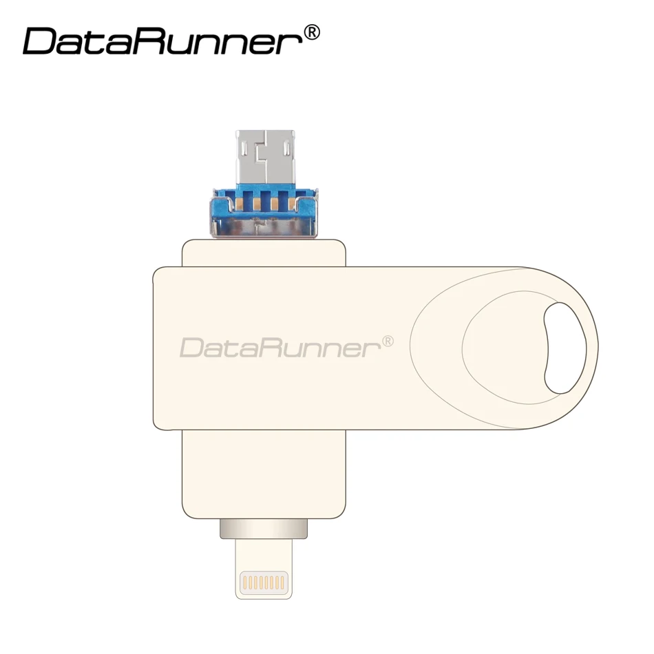 DataRunner 3 в 1 OTG USB флэш-накопитель Вращающаяся ручка-накопитель 128 Гб 64 ГБ 32 ГБ 16 ГБ 8 ГБ цоколь usb 3,0 Флешка для iOS/Android/PC