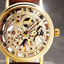 2017 New Hot Vente Mode Squelettique Mécanique Hommes Montre Gagnant De Luxe De Marque Bracelet En Cuir D’affaires Montre-Bracelet CLASSIQUE OR