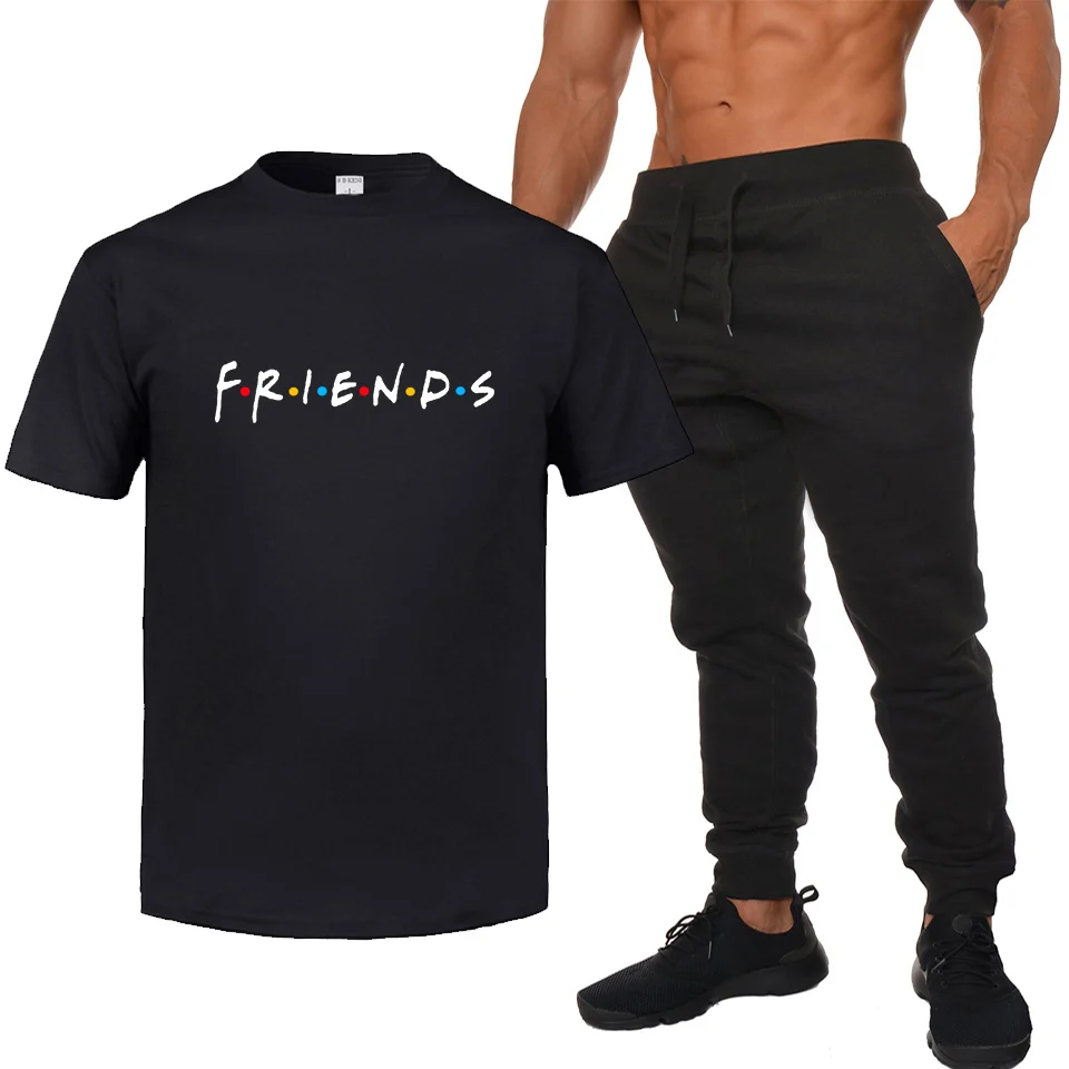 

Friends TV New Brand Print logo Gyms Men/Women Joggers Casual Men thin Sweatpants+TShirt Suit Joggers Pantalon Homme Trousers