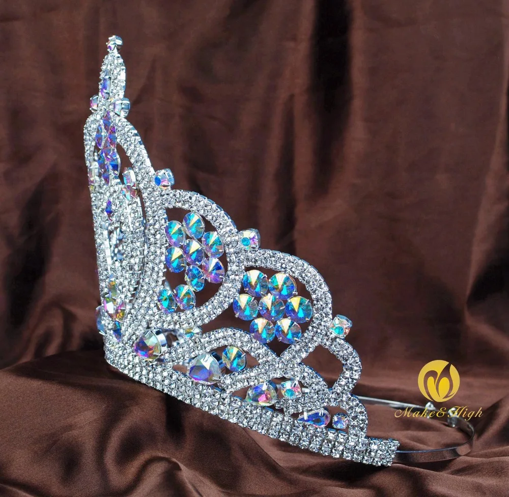 " Принцесса AB кристалл Pageant тиара оголовье австрийские стразы Flroal Корона Свадебные птички вечерние аксессуары для волос