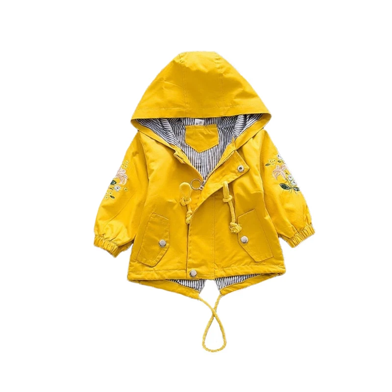 

2019 Autumn Girls Hooded Jakcets Children Hooded Embroidered Flowers Cotton Windbreaker Kids Casual Princess Clothes