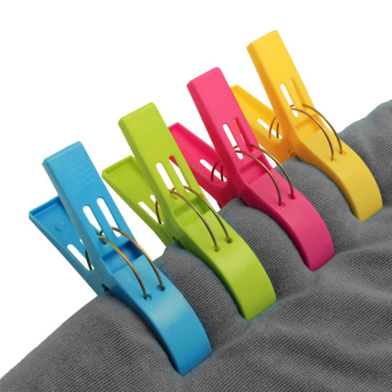 4/8/12pc Clothes Clip Plastic Beach Towel Pegs Large Clips Clothes Windproof Pegs Travel Accessory Color Random