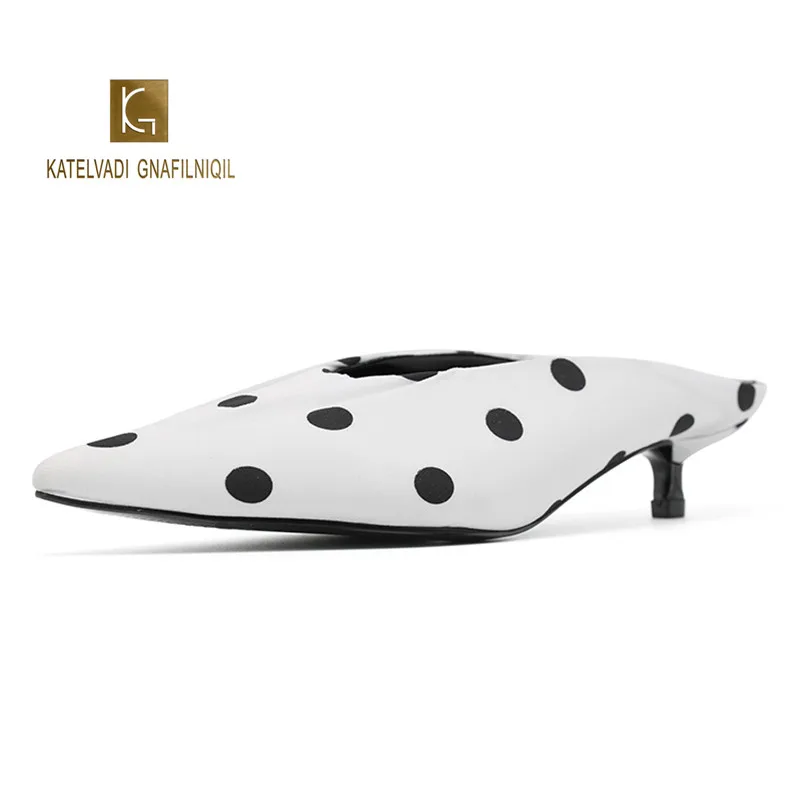 

Slippers Polka Dot Sandals 3.5CM Heels Satin Fashion Women Summer Slippers Size 34 35 36 37 38 39 40 ,K-275