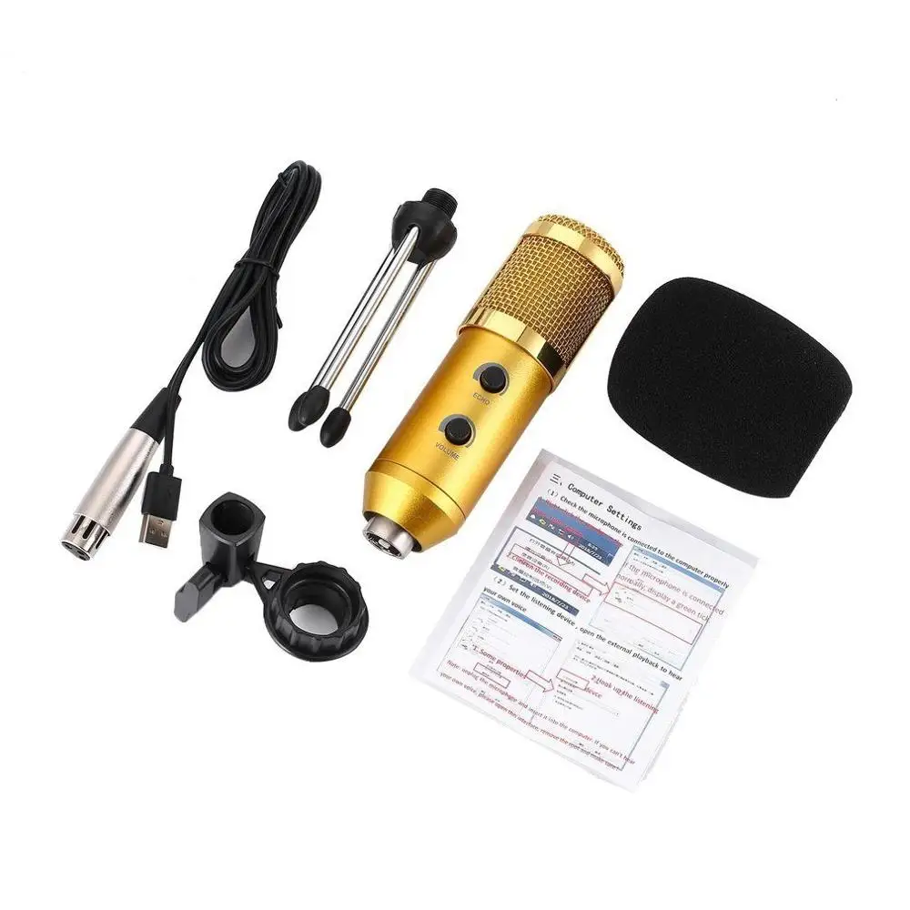 USB Microfono MK-F600TL Studio A Condensatore Professional Microfono con cavo Con Il Basamento для караоке - Цвет: gold