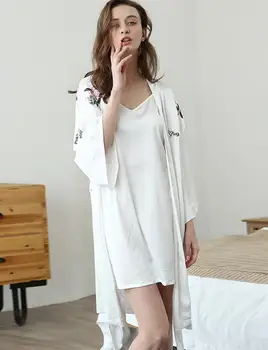 

Sleepwear Pajama 2pcs Women Imitation Silk Nightwear Sexy Lace V Neck Pijamas Femininos Leisurewear Nightgown