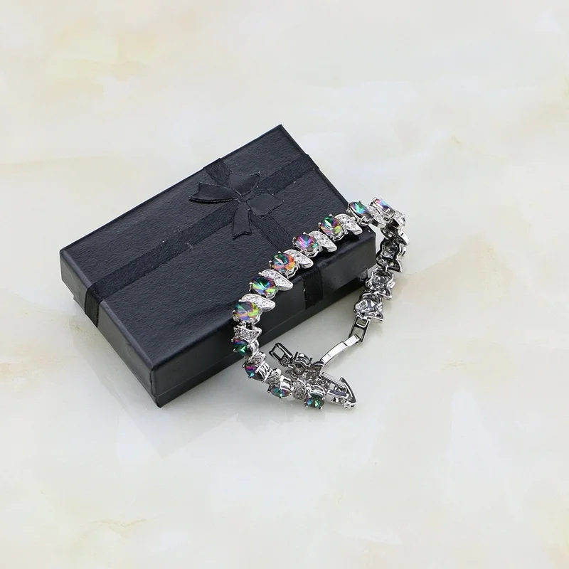 Радужный мистический кубический цирконий белый кристалл 925 пробы серебряные ювелирные изделия браслет для женщин