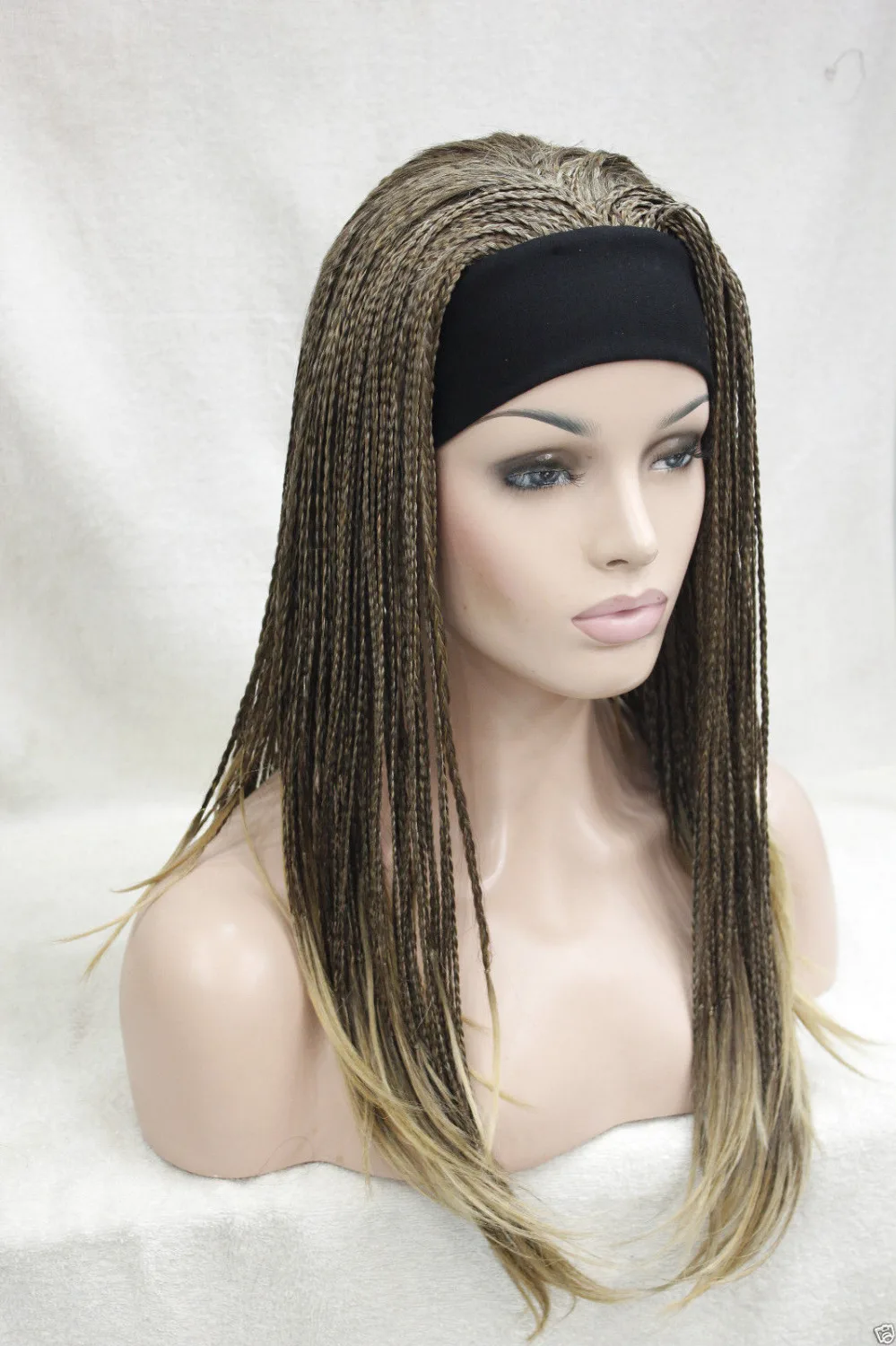 

parrucca perruque 0000120 new brown mix golden blonde tip 3/4 wig with headband long synthetic braid wigs