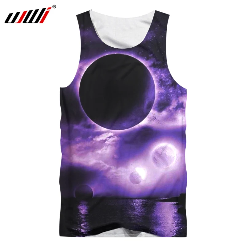 UJWI Men Tanks New Arrival 3D Digital Print Galaxy Space Planets On Sea Tanktops Homme Casual Singlet Sleeveless Vest | Мужская одежда