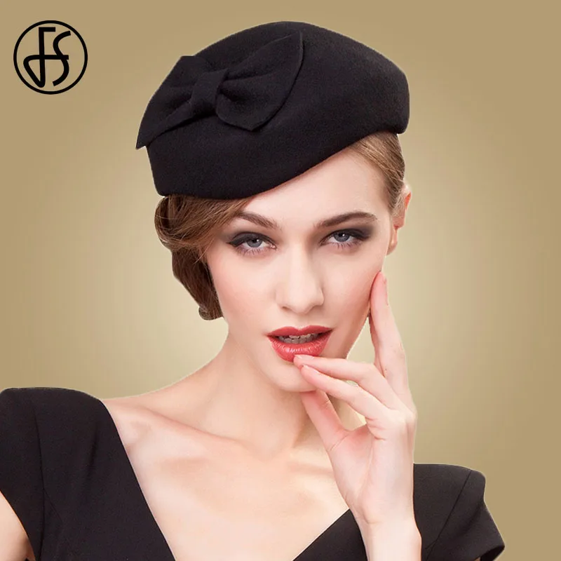 Buy FS Black Fascinator 100 Wool Pillbox Hats For