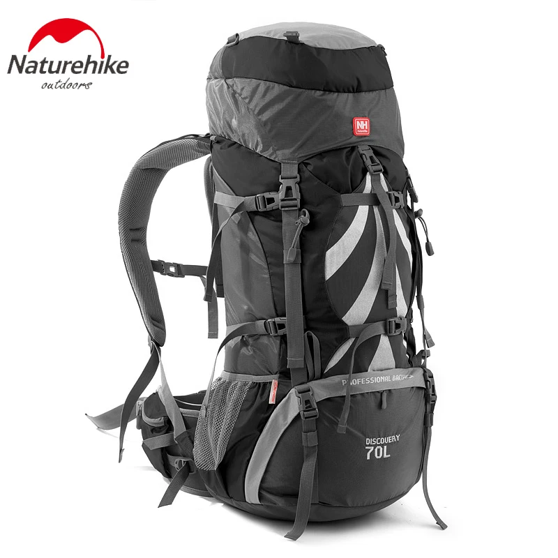 NatureHike профессиональный открытый рюкзак большой емкости 70L открытый альпинистский мешок с системой поддержки NH70B070-B - Цвет: Черный цвет