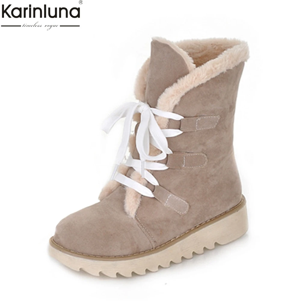 

KARINLUNA brand new dropship big size 34-43 cute women snow Boots Shoes Winter plush russia lace up snow Boot female shoes woman