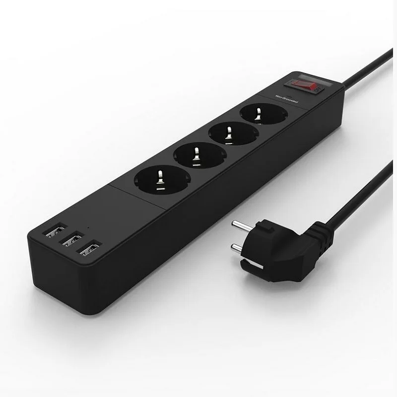 Network filter 3 AC+2 USB Power Strip Electronic Socket Home Office Surge Protector EU Plug Fast Charge Extension Smart Socket - Цвет: Black