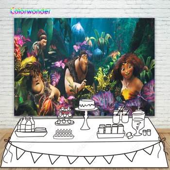 

Primitive Family Photography Backdrop The Croods Flowers Jungle Scenery Photo of Backdrop for Baby Shower Banner Prop