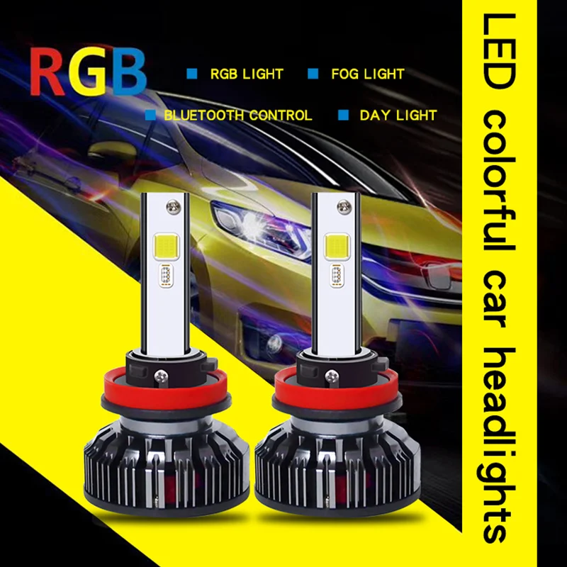 Новые Автомобильные светодиодные фары RGB с цветным голосовым управлением