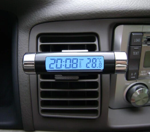 

(Order 2 lots -25%) LCD Fashion Luminous Digital Car Desk Clip Clock Thermometer Time Automobile Electronic Watch Clocks
