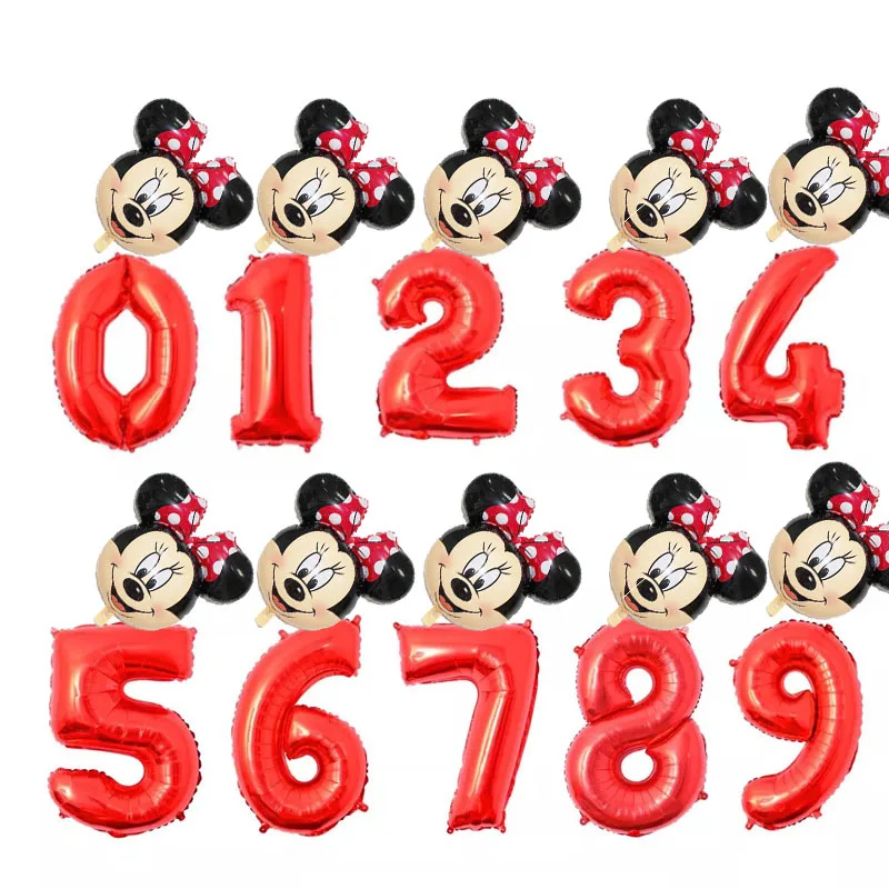 16-40 дюймов розовый синего, красного, черного цвета номер фольга надувные шары Mickey воздушный шар "Минни" Рисунок От 0 до 9 лет Для мальчиков и девочек День рождения Декор globos