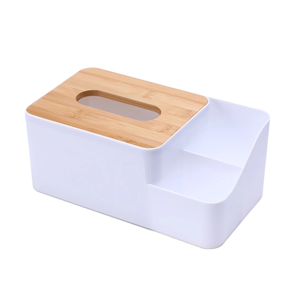 

1 PC Bamboo Wood Cover Plastic Tissue Box Napkin Towel Container Desktop Storage Box Paper Towel Holder For Home Office