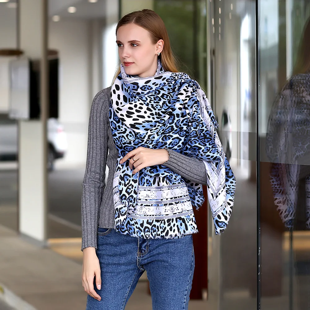 2017 Newest Winter Cotton Leopard Print Fringe Scarf Shawl High Quality