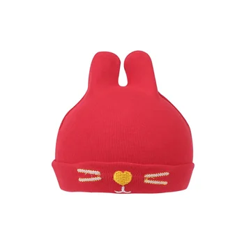 

Cute Newborn Baby Beanie Hat Cotton Soft Fitted Rabbit Ear Cat Face Print Cap Solid Beanie Hat Newborn Girl&Boy Baby Clothing