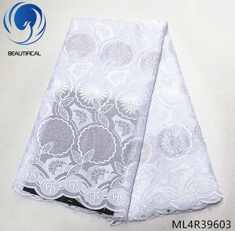 

BEAUTIFICAL swiss lace fabric white high quality lace wedding fabric with beads african swiss lace fabrics 5yards/piece ML4R396