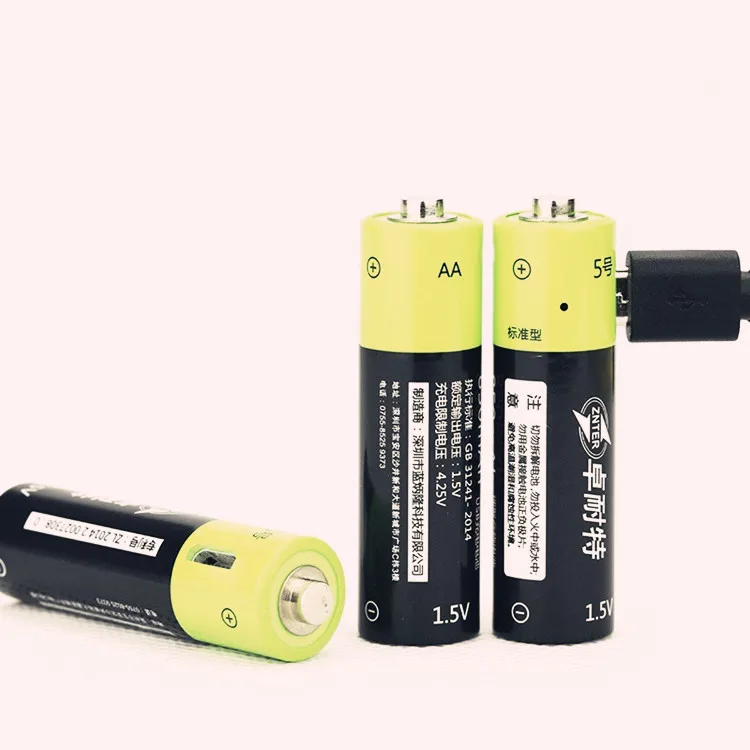 ZNTER 1,5 V AA перезаряжаемая батарея 1250mAh USB перезаряжаемая литий-полимерная батарея Быстрая зарядка через кабель Micro USB