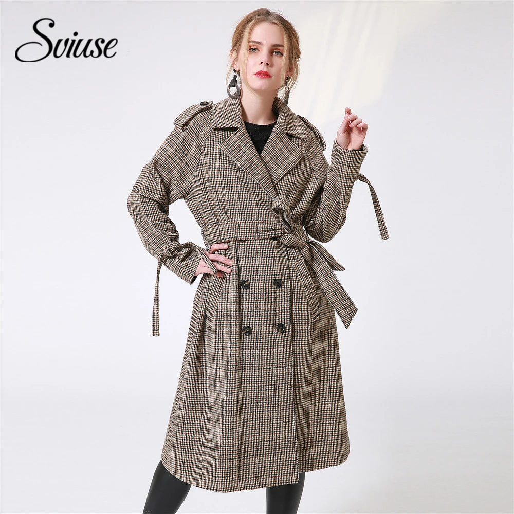 Women Autumn Long Trench Coats 2017 Female Causal A Line Plaid Turn