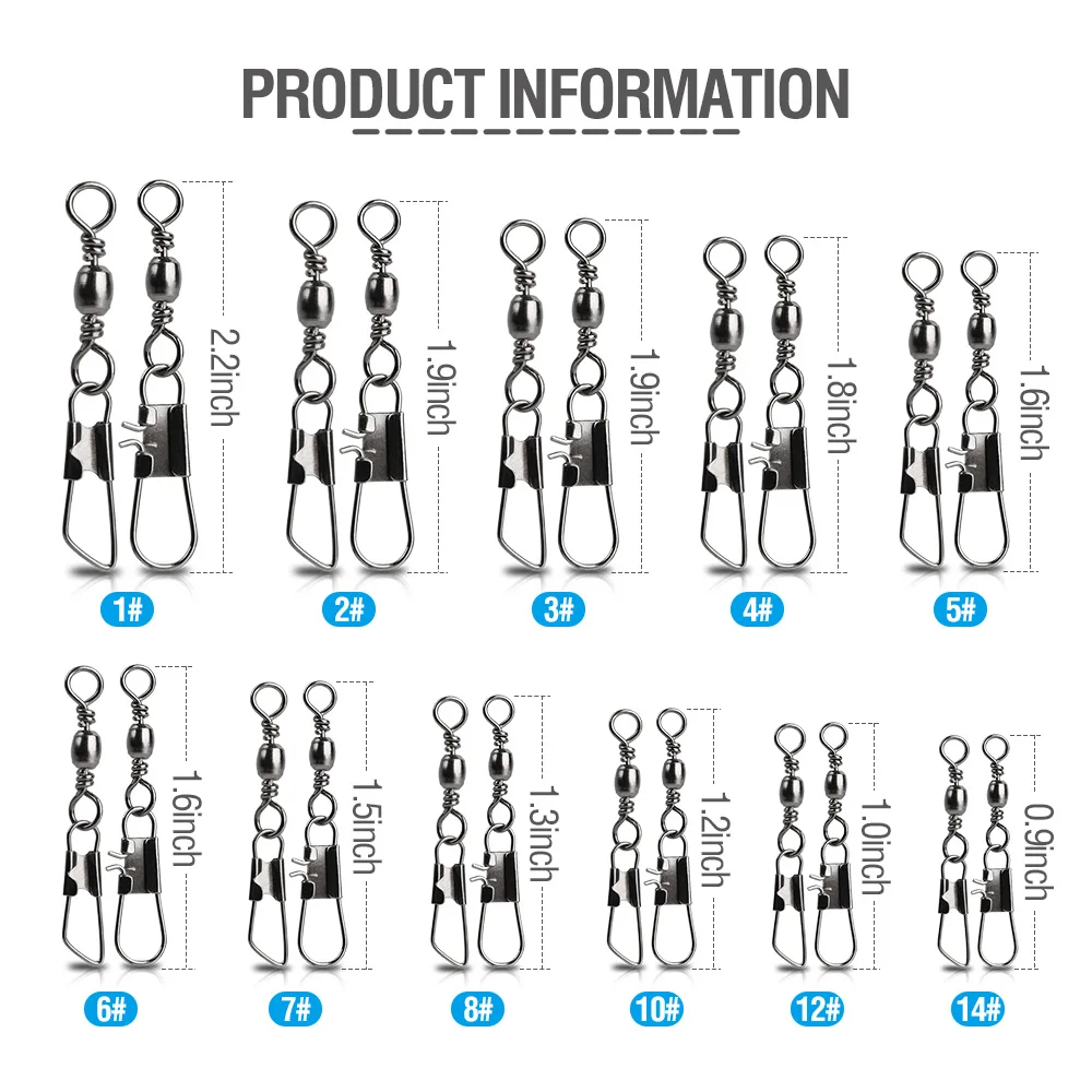 DONQL 10/20/50 шт Вращающийся шарнир из рыболовный Соединитель с застежкой "булавка" подшипник карабин 1#14-# рыболовные блесны на карпа рыболовные принадлежности