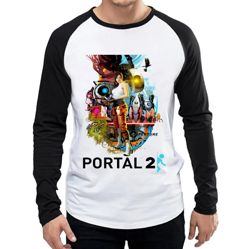 Long Sleeve Portal T Shirt Fashion Mens White Color Game Portal Logo T
