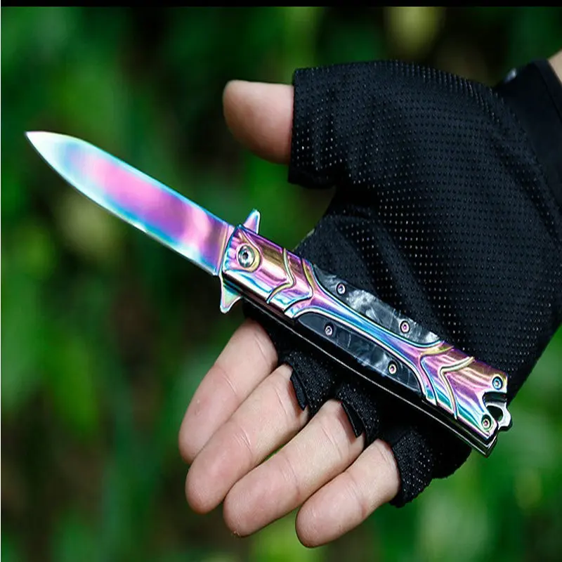 colorful titanium tactical folding knife outdoor camping hunting survival rescue edc tools (6)