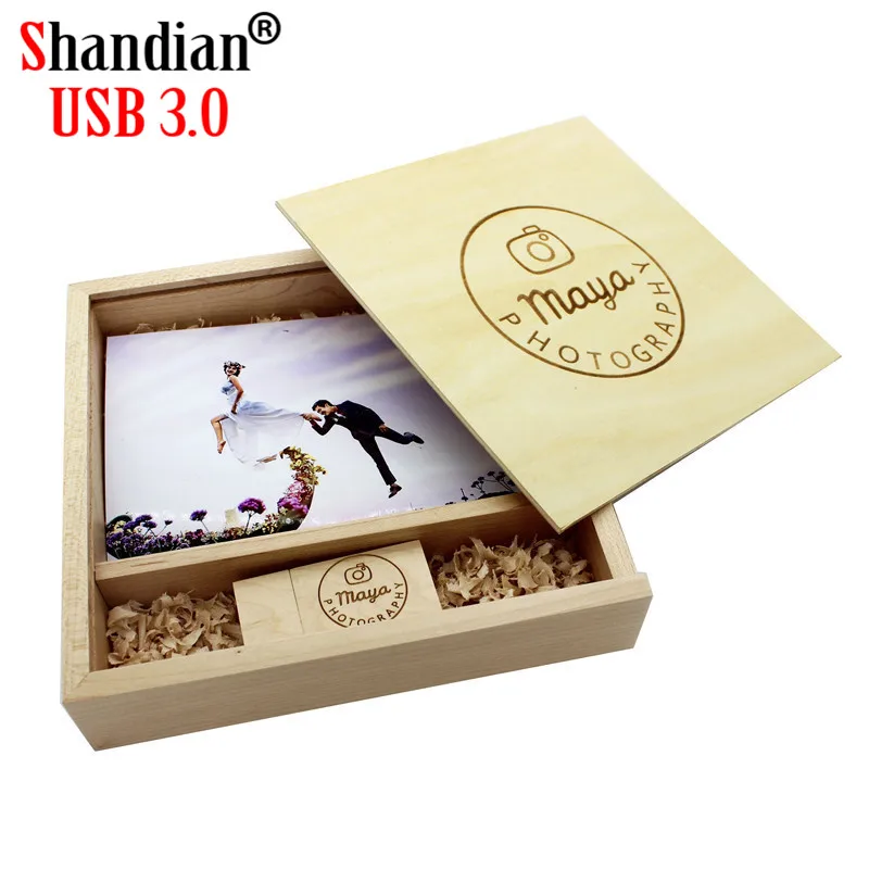

SHANDIAN USB 3.0 free LOGO Maple Wood Photo Album guitar usb+Box Memory card Pendrive 4GB 16GB 32GB 64G Photography Wedding gift