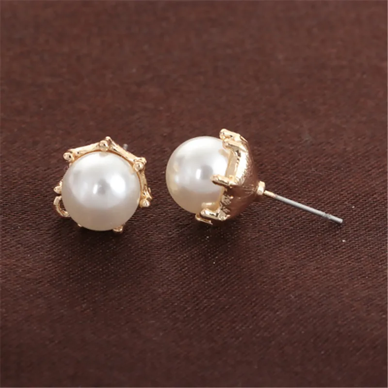

DoreenBeads Zinc Based Alloy & Acrylic Ear Post Stud Earrings Findings Round Gold White Imitation Pearl Loop Jewelry DIY,10 PCs