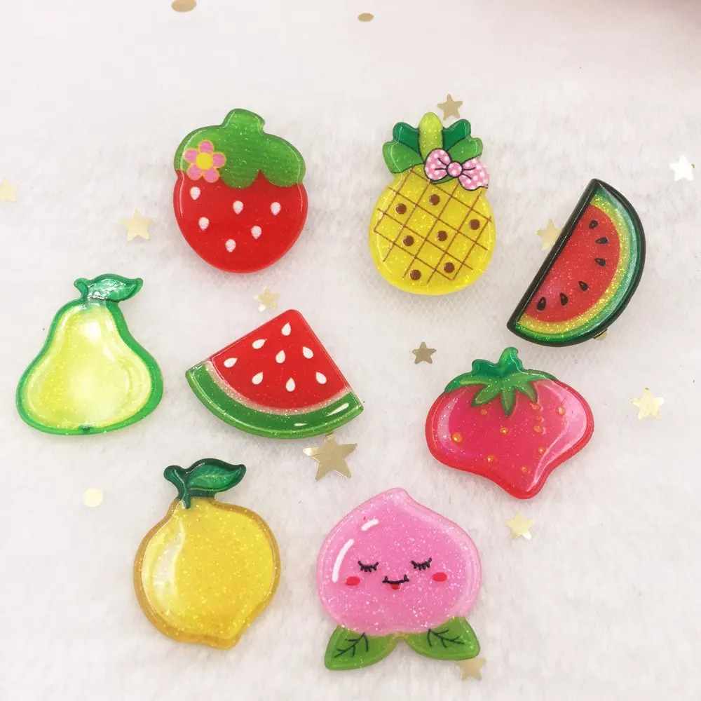 

Glitter Variety of Fruits Flat Back Acrylic Sheet Miniature Pattern Applique DIY Wedding Scrapbook Embellishments F671