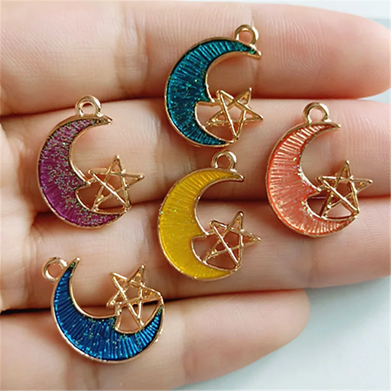 

50pcs 16*20mm Gold Color Enamel Moon Star Charm Oil Drop Pendants for DIY Handmade Women Wedding Jewelry Making wholesale