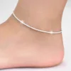 Mince estampillé argent plaqué brillant chaînes cheville pour femmes filles ami pied bijoux jambe Bracelet pieds nus Tobillera de Prata ► Photo 1/5