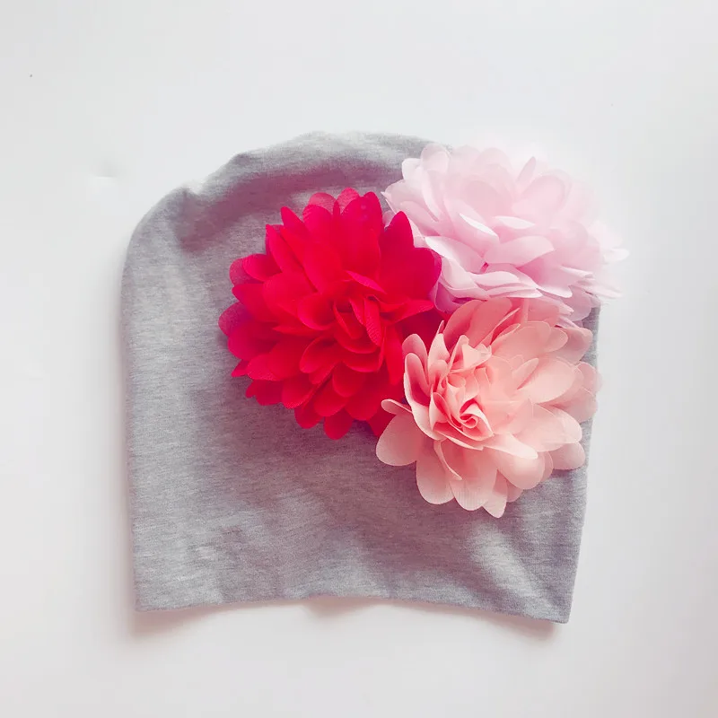 

On Sale 1pc Baby Hats 3 Big Chiffon Flower Hat Baby Turban Cotton Beanie Cap Boy Girl Autumn Winter Soft Cotton Caps 0-5years