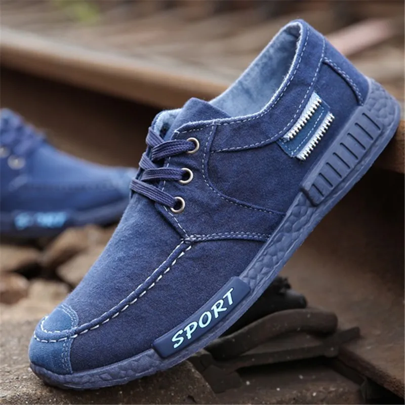 

Fashion Denim Canvas Shoes Men Sneakers Lace-Up Men Casual Shoes 2019 Summer Shoes Plimsolls Breathable Flat Shoes Man Footwear