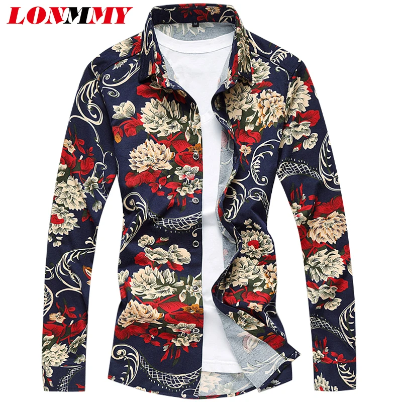 LONMMY 5XL 6XL 7XL Floral mens shirts flower camisa masculina Mens ...